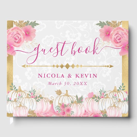水彩ピンクフローラ秋パンプキ結婚ン ゲストブック (正面)