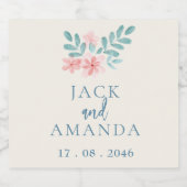 水彩ピンクフローラ結婚のワインボトルラベル スパークリングワインラベル (シングルラベル)