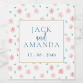 水彩ピンクフローラ結婚のワインボトルラベル ワインラベル (シングルラベル)