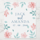 水彩ピンクフローラ結婚のワインボトルラベル ワインラベル (シングルラベル)