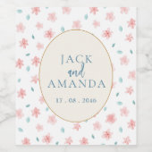 水彩ピンクフローラ結婚のワインボトルラベル ワインラベル (シングルラベル)