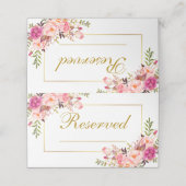 水彩ピンクフローラ結婚の予約金ゴールド プレイスカード (外部開封)