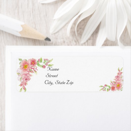 水彩ピンクフローラ結婚の住所 ラベル (インサイチュ)