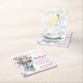 水彩ピンクフローラ結婚の感謝メッセージ スクエアペーパーコースター (インサイチュ)