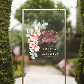 水彩ピンクフローラ結婚の歓迎 アクリルサイン