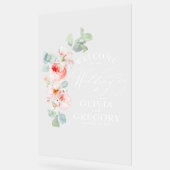 水彩ピンクフローラ結婚の歓迎 アクリルサイン (傾斜)