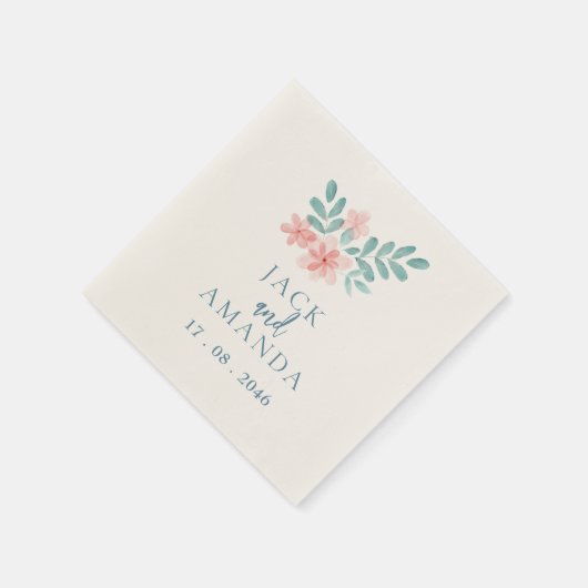 水彩ピンクフローラ結婚の装飾ナプキン スタンダードカクテルナプキン (角)