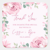 水彩ピンクフローラ結婚ズサンキュースクエア スクエアシール (正面)