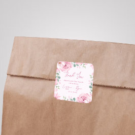 水彩ピンクフローラ結婚ズサンキュースクエア スクエアシール