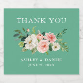 水彩ピンクフローラ結婚ズネオミント スパークリングワインラベル (シングルラベル)