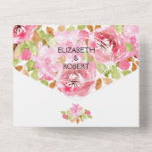 水彩ピンクフローラ結婚ズ オールインワン招待状 (裏面)