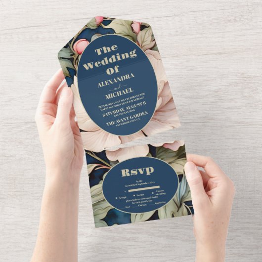 水彩ピンクフローラ結婚ズ オールインワン招待状 (貼ってはがせる)