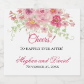 水彩ピンクフローラ結婚ズ スパークリングワインラベル (シングルラベル)