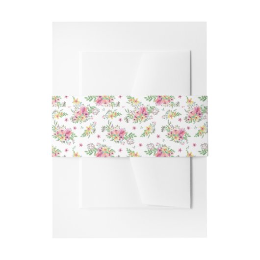 水彩ピンクフローラ結婚ズ 招待状ベリーバンド (正面例)