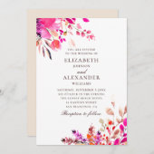 水彩ピンクフローラ結婚ズ。植物園 招待状 (正面/裏面)