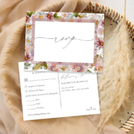 水彩ピンクフローラ結婚式RSVPはがき インビテーションポストカード