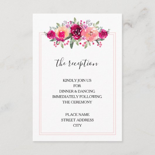 水彩ピンクフローラ結婚披露宴 エンクロージャーカード (正面)