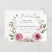水彩ピンクフローラ結婚枠 出欠カード (正面/裏面)