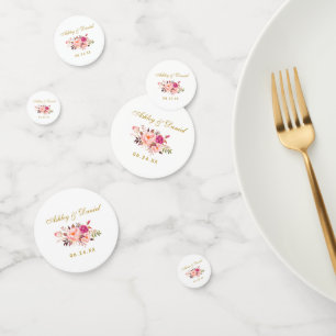 水彩ピンクフローラ結婚金ゴールド コンフェッティ