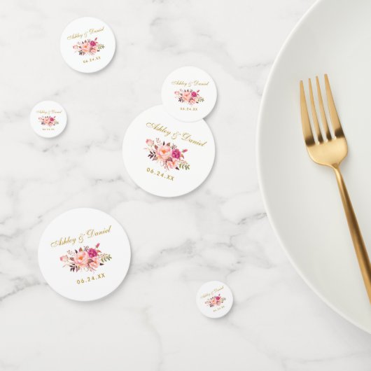 水彩ピンクフローラ結婚金ゴールド コンフェッティ (グループ)