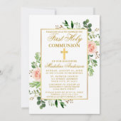 水彩ピンクフローラ緑の写真共有 招待状 (裏面)