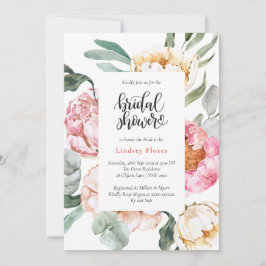 水彩ピンクフローラ緑ブライダルシャワー 招待状