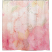 水彩ピンクフローラ背景 シャワーカーテン (正面)