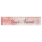 水彩ピンクフローラ背景 デスクネームプレート (正面)