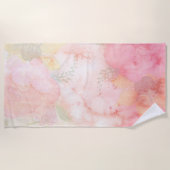 水彩ピンクフローラ背景 ビーチタオル (正面)