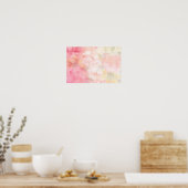 水彩ピンクフローラ背景 ポスター (キッチン)