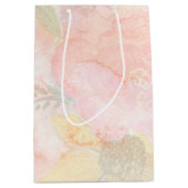 水彩ピンクフローラ背景 ミディアムペーパーバッグ (正面)