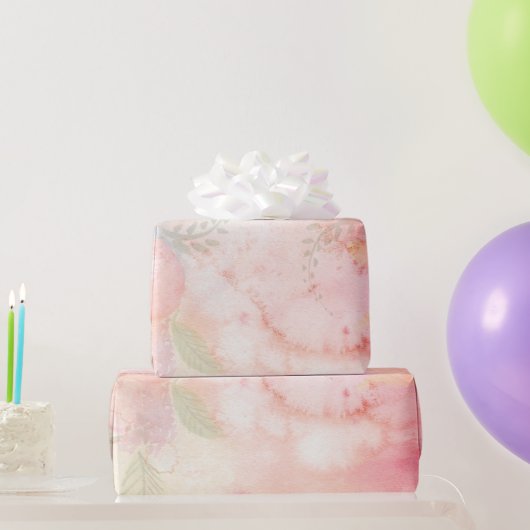 水彩ピンクフローラ背景 ラッピングペーパー (パーティーギフト)