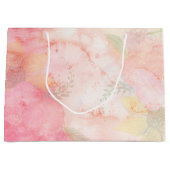 水彩ピンクフローラ背景 ラージペーパーバッグ (正面)