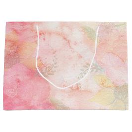 水彩ピンクフローラ背景 ラージペーパーバッグ