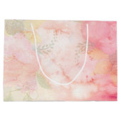 水彩ピンクフローラ背景 ラージペーパーバッグ (裏面)