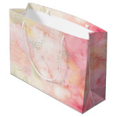 水彩ピンクフローラ背景 ラージペーパーバッグ (裏面アングル)