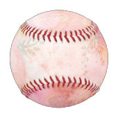 水彩ピンクフローラ背景 野球ボール (裏面)