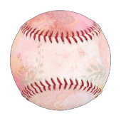 水彩ピンクフローラ背景 野球ボール (正面)