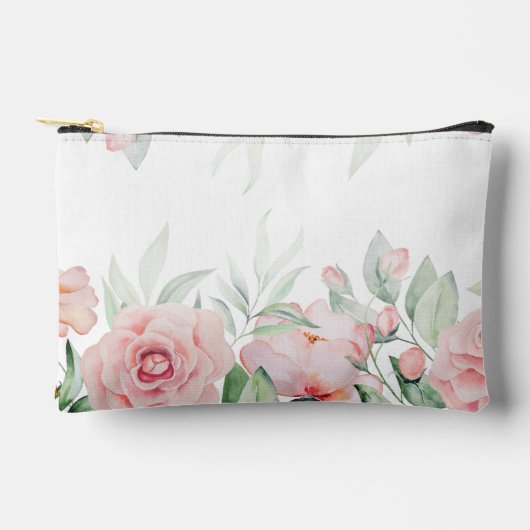 水彩ピンクフローラ装飾用クッション アクセサリーポーチ (正面)