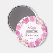 水彩ピンクフローラ記念日リース マグネット (正面/裏面)