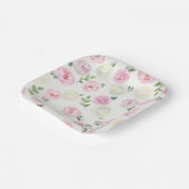 水彩ピンクフローラ誕生日ま結婚たはプレート ペーパープレート (傾斜あり)