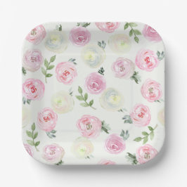 水彩ピンクフローラ誕生日ま結婚たはプレート ペーパープレート