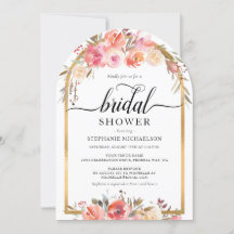 水彩ピンクフローラ金ゴールドアーチブライダルシャワー