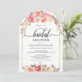 水彩ピンクフローラ金ゴールドアーチブライダルシャワー 招待状 (スタンド正面)
