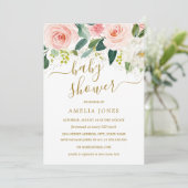 水彩ピンクフローラ金ゴールドグリッターベビーシャワー 招待状 (スタンド正面)