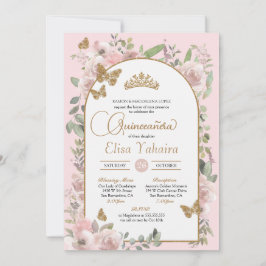 水彩ピンクフローラ金ゴールドバタフライキンセアニラ 招待状