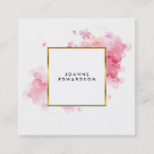 水彩ピンクフローラ金ゴールドフレームプロフェッショナル スクエア名刺 (正面)