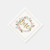 水彩ピンクフローラ金ゴールドワン第1誕生日 スタンダードカクテルナプキン (角)