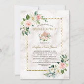 水彩ピンクフローラ金ゴールド大理石ブライダルシャワー 招待状 (正面)