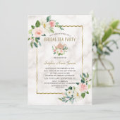 水彩ピンクフローラ金ゴールド大理石ブライダルシャワー 招待状 (スタンド正面)